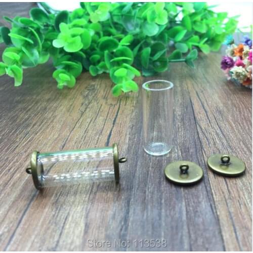 5sets/lot 28*12mm tube glass globe antique bronze color button base setting set glass bottle jewelry diy funny vials pendant