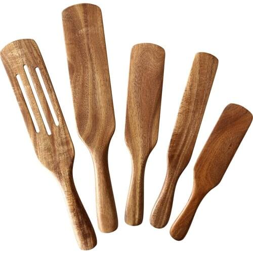 5 Pcs Cooking Shovel Kitchen Tool for Non-stick Pan Wooden Turner Wooden Spatula Wood Shovel Kitchen Tool Cookware Tableware