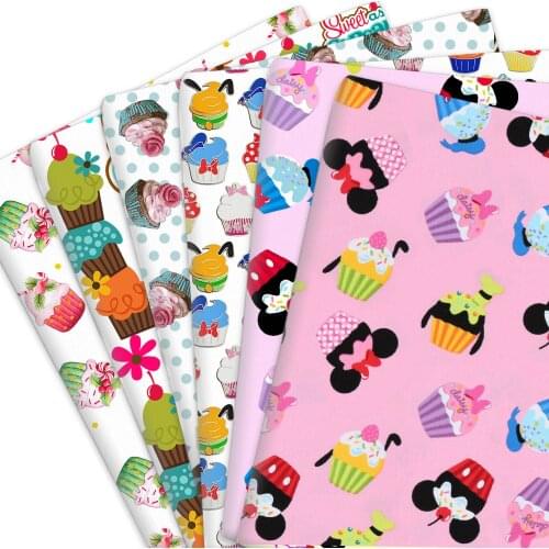 50*145cm Cartoon Ice Cream Cupcake 100% Pure Or Polyester Cotton Fabric Girl Patchwork Sewing Material DIY Head Dress Scarf Mask