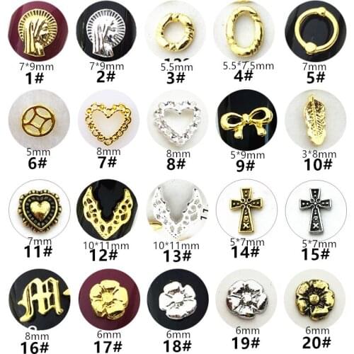 50pcs/pack Japan 3D Nail Art Decorations Metal Nail Accessories Alloy Heart Cross Bow Nail Parts DIY Charm Alloy Nail Supplies