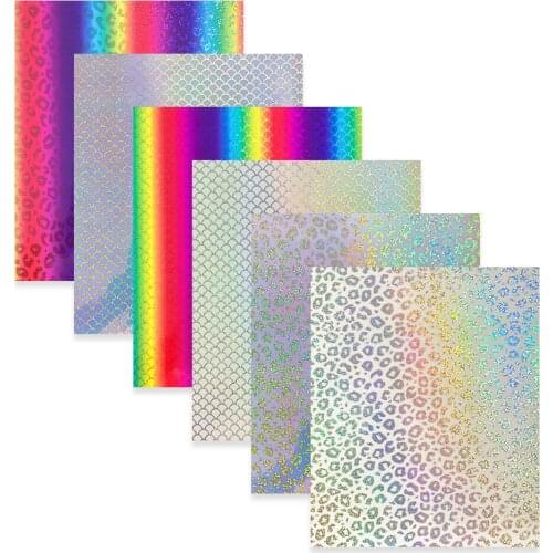 6 Assorted Colors 12"x10" Bundle Holographic Gradient Glitter Adhesive Craft Vinyl Making Graphics for Home Festival Party Decor