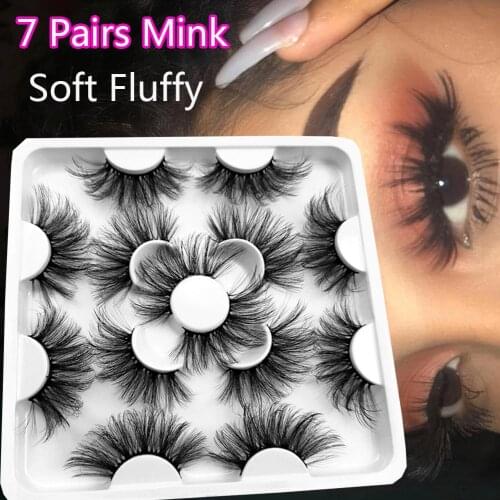 7 Pairs 3D Mink False Eyelashes 25mm Long Wispies Soft Fluffy Dramatic Volume Beauty Handmade Eyelashes Extension Tool