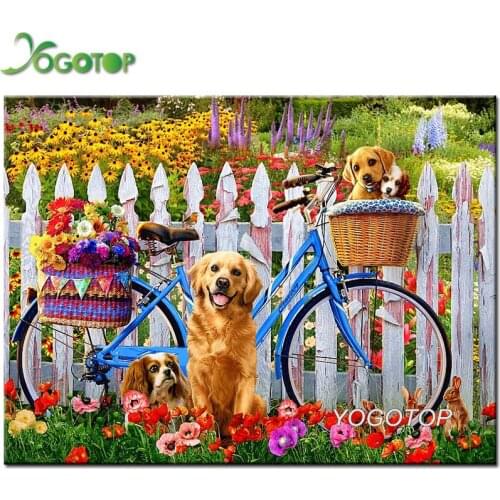Diy diamond painting golden retriever Full round Square Drill Mosaic patterns flower rabbit Picture Of Rhinestone bicycle YY1580