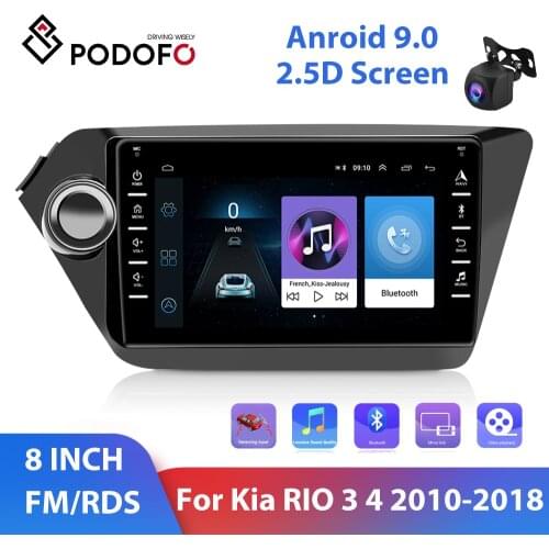 Podofo 2 Din Android 9.0 Car Multimedia Player 2din 8 INCH RDS FM GPS WIFI DAB+ Car Auto Radio For Kia RIO 3 4 2010-2018