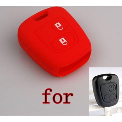 BBQ@FUKA Red/Pink/Green Silicone Skin Car Key Shell Cover Case for Peugeot 2 buttons 307 107 207 407 Remote Key Fob Car Styling