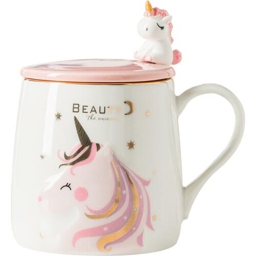 White Animal Coffee Mug Cute Cartoon Creative Ceramics Pink Breakfast Cup Chicaras Tazas De Cafe Drinkware with Lid EC50BZ