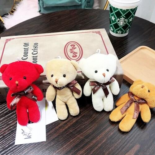 2pcs/lot Cute Plush Bear Keychain 5 Color Bow Siamese Bear Keychain Charms Pendant for Women Girls Handbag Backbag Bag Trinket