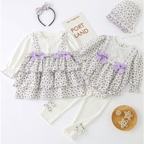 Spring Kids Baby Girl Long Sleeves Sister Printing Dress Rompers Autumn Infant Baby Girl Newborn Dress Rompers Clothes