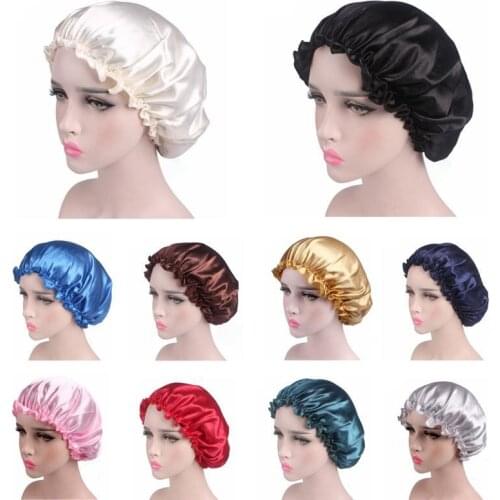 Women Elastic Sleeping Hats Satin Lace Night Sleep Hat Chemotherapy Hair Care Cap Hair Styling Care Bonnet Nightcap Solid Color