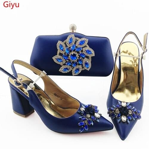 Doershow fashion blue Italian Shoes With Matching Bags African Women Shoes and Bags Set For Prom Party Summer Sandal!SOU1-8