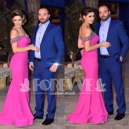 Elegant Pink Satin Evening Dress Long 2019 Beaded Crystal Mermaid Formal Party Dresses Gown Vestido De Festa Abendkleider Abiye