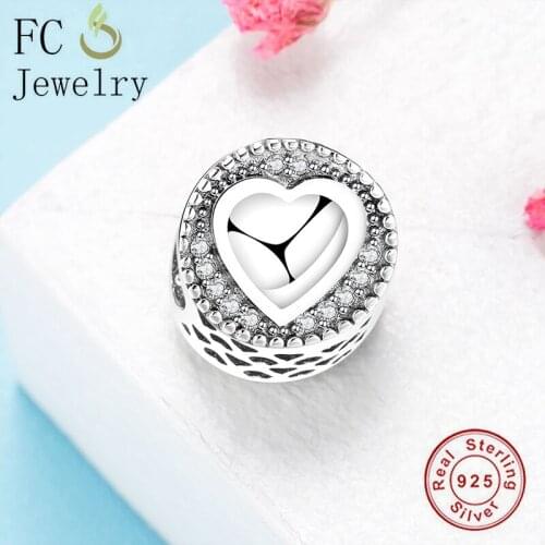 FC Jewelry Fit Original Charm Bracelet Authentic 925 Sterling Silver Round Heart Zirconia Bead For Making Women Berloque 2020