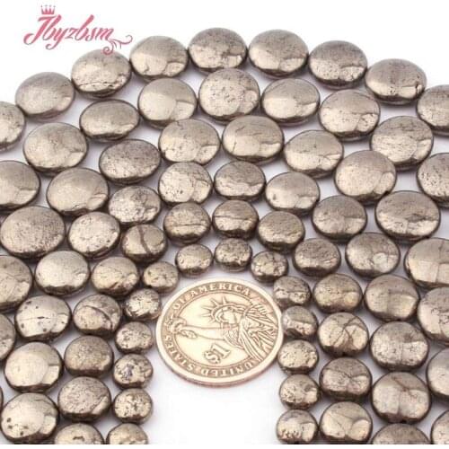 8.10.12.14mm Coin Smooth Silvers Gray Pyrite Beads Natural Stone Beads for DIY Women Necklace Bracelet Jewelry Making 15"