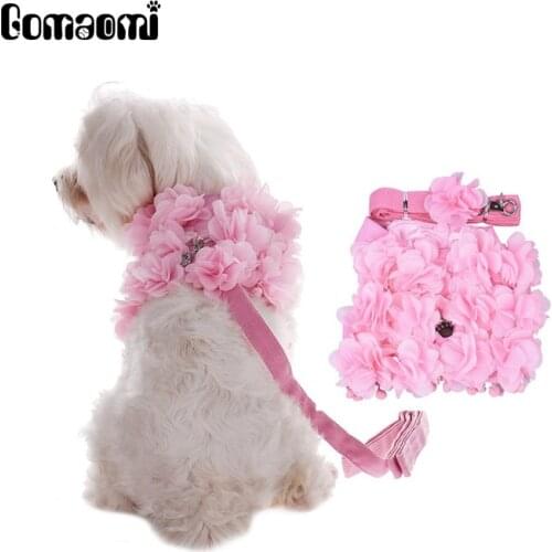 Gomaomi Princess Floral Pet Collar Cat & Dog Harness + Matching Lead Leash Puppy Clothes Cat Accessory
