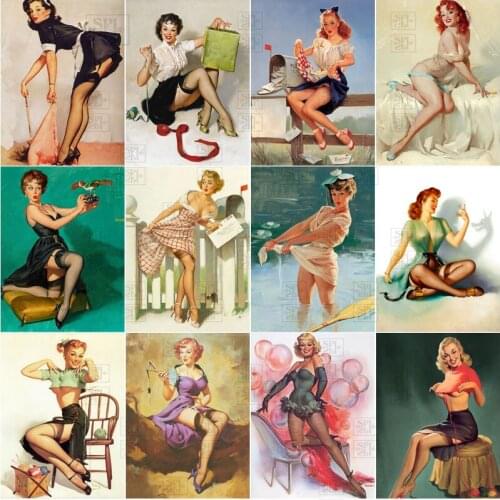 5D Diy Diamond Painting Sexy Pin Up Girl Retro Poster Diamond Embroidered Picture Full Square Round Mosaic Home Decoration Gift