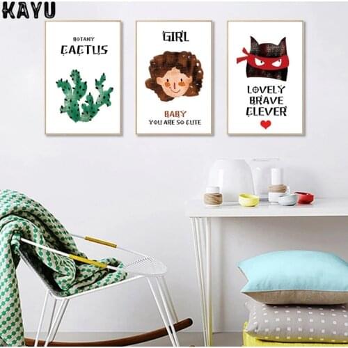 Baby Girl Nursery Quote Canvas Poster Cartoon Monster Cactus Wall Art Print Painting Nordic Children Kid Room Decoration Picture