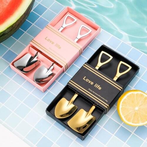 2pcs Coffee Spoon Cutlery Set Stainless Steel Retro Iron Shovel Ice Cream Fruit Spoon Scoop Creative Spoon Tea-spoon Tableware