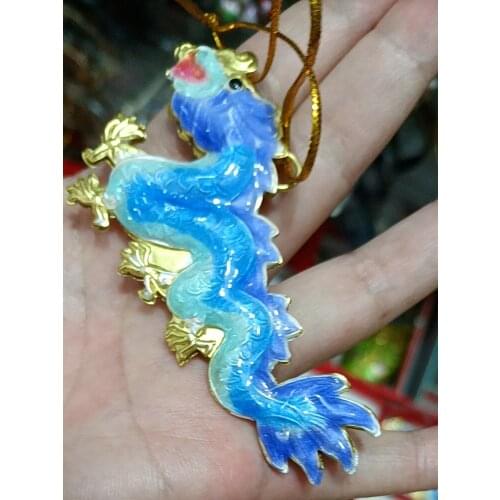 Colorful Enamel Filigree Dragon Charms Mens Boys Keychain Pendant Car Key Christmas Tree Hanging Ornaments Cloisonne Decorations