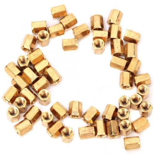 50Pcs Brass M3*6mm Hollow Double Pass Printed Circuit Board Standoff Hex Spacer