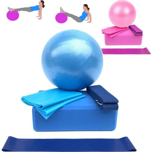5Pcs Yoga Ball Kits And Sets For Beginner Yoga Blocks Resistance Bands Loop Pilates Pull Rope Stretching Strap Fitness Equipment
