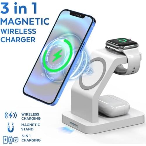 3 In 1 Magnetic Wireless Charger 15W Fast Wireless Charger Station For Apple Watch/AirPods Series Wireless Charging Station