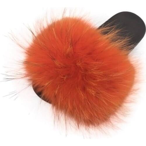 Fashion Real Raccoon Fur Slides Slippers Summer Flip Flops Casual Vogue Fox Fur Sandals Vogue Plush Shoes