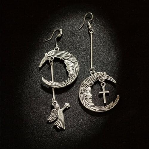 Moon Cupid Earrings Angel Cross Gothic Earring Punk Retro Love Combination Long Earrings Female Ear Jewelry Wholesale