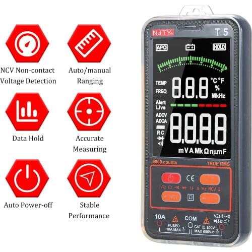 T5 6000 Counts True RMS Multimeter Digital Universal Tester 3.8-in Multi-Tester 600V Voltmeter 10A Ammeter AC/DC NCV Measurement