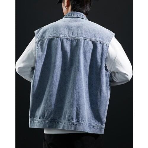 Men Casual Denim Cargo Sleeveless Jacket Spring Autumn Slim Single Breasted Cowboy Vest Pockets Outdoor Leisure Waistcoat S-3XL
