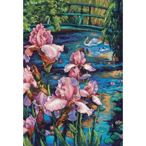 Gold Collection Counted Cross Stitch Kit Iris and Swan in the Lake Pond Flower dim 70-35264 35264