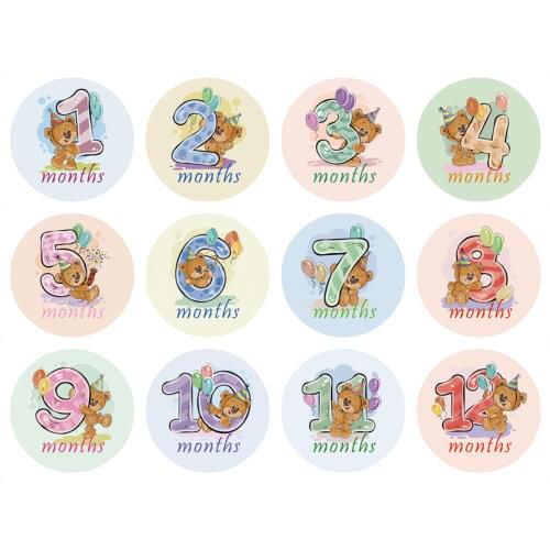 12Pcs Month Sticker Milestone Cards Baby Gift Set Baby Age Cards - Baby Milestone Cards, Baby Photo Cards - Newborn Photo