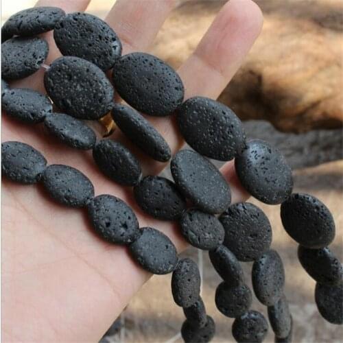 Natural Volcanic Lava Stone Beads Black Oval Loose Beads For Jewelry Making Handmade Necklace Bracelet Charm 13x18mm 15"Strand