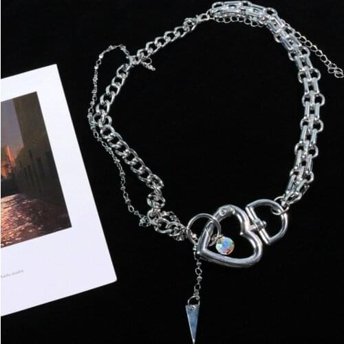 New Creative Harajuku Choker Cool Heart Pendant Necklace Party Silver Color Jewelry for Women Man Friendship Girl Trendy Gift