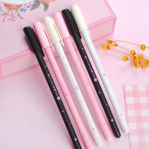 Wholesale 60pcs kawaii gel ink pen cute printed flower pens for school office cherry blossoms korean stationary free shipping