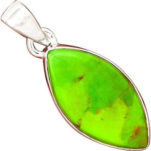 NiaoZaiFei YunZaiKan Genuine Green Mohave Turquoise Pendant 925 Sterling Silver, 36 mm, MHBAP6238