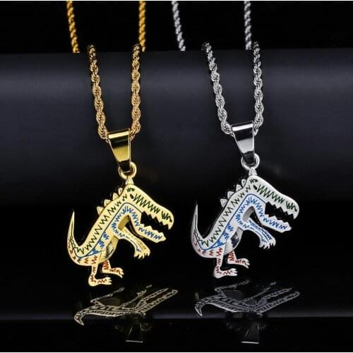 European and American-Style Hip Hop Dinosaur Skeleton Necklace Chain Long Necklace Charm Jewelry Men Women Children Gift
