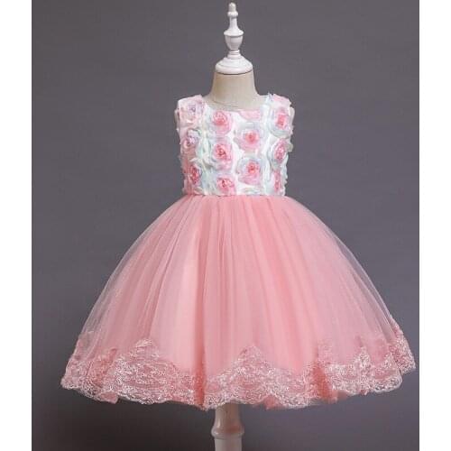 Floral Girls Dresses Appliques Flowers Elegant Fancy Sleeveless Tutu Dress Girl Kids Party Show Clothes Toddler Clothing Pageant