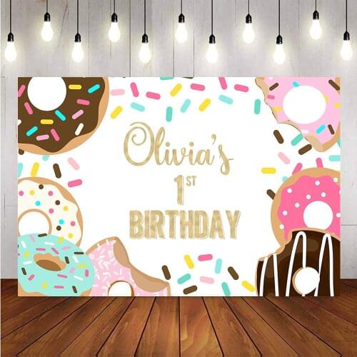 Donut backdrop for Photography happy 1st birthday custom background for Photo Newborn Baby Party Decoration Supplies photocall