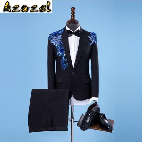 Hot Mens Korean Slim fashion suits nightclub male singer stage costumes Grooms wedding dress male personality jacket Coats