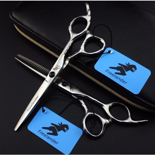 Freelander 6.0 inch professional Japan 440c silver fish scale handle black gem hairdressing scissors