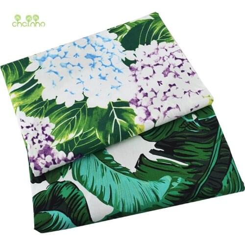 Chainho,Green Floral Series Printed Plain Cotton Fabric,DIY Quilting&Sewing Poplin Material For Baby&Children Dress,Shirt,Skirt