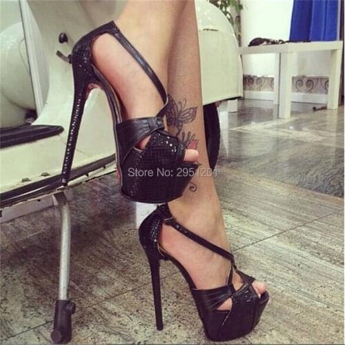 Sexy 14 Ultra High Heels Snake Pattern Sandals For Women Summer Platform Open Toe Shoes Woman Sandals Strap Gladiator Heels