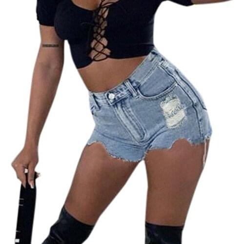 Blue Sexy Hole Straight Denim Shorts Women 2021 New Summer Ripped Slim Slimming Streetwear Short Jeans Lady Casual Jeans Shorts