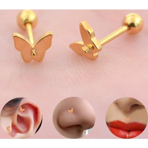 Starose 2pcs 20G Rod Cute Butterfly Earrings for Women Helix Piercing Tragus Cartilage Earring Nose Ear Stud Earing Body Jewelry