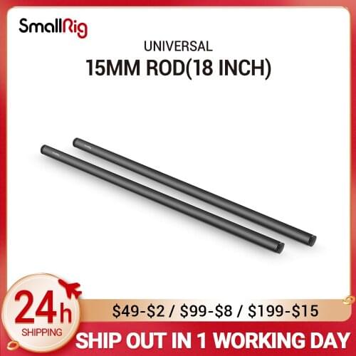 SmallRig Black Aluminum Alloy 15mm Rods 18 Inches Long with M12 Female Thread Includes M12 Rod Caps (Pair Pack)-1055