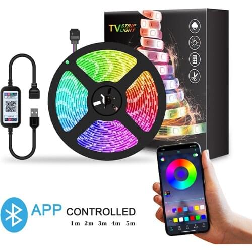 Bluetooth RGB 1M-5M USB LED Strip Lamp SMD5050 5V LED Strip Lights Diode Tape Flexible for Room TV Blacklight APP Controlled