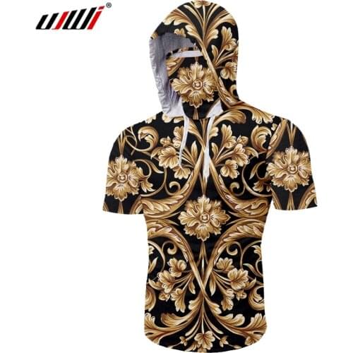 UJWI Brand 3D Printing Mens Golden Floral Ninja Short-sleeved Sportswear Oversized Shirt Casual Wholesale Lots Bulk Bundles 5XL