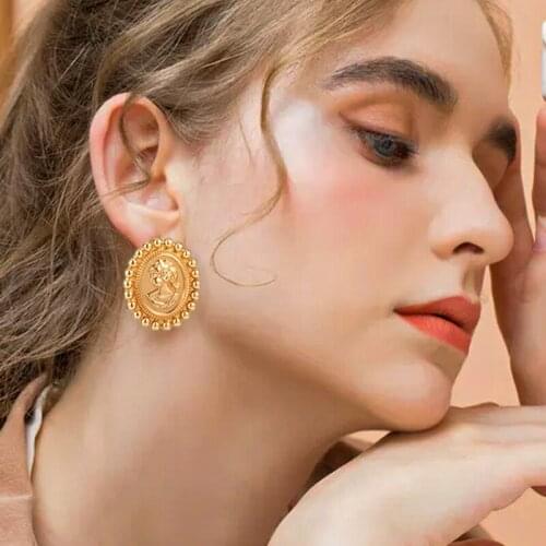Vintage Punk Portrait Earrings For Women Fashion Bohemian Gold Earrings Hanging Earrings Geometric 2021 Trend Modern Jewelry