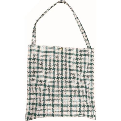 PURFAY Capacity Woolen Women Shoulder Bag Checked Tote Shopper Bag Eco Reusable Shopping Bag Handbag