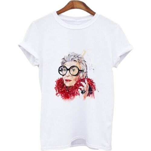 New Harajuku Gothic Female Tshirt iris apfel illustration Print Short Sleeve Tops & Tees